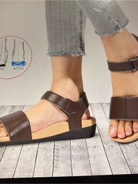 MEGNYA Women's Brown Two-Strap Comfort Sandals